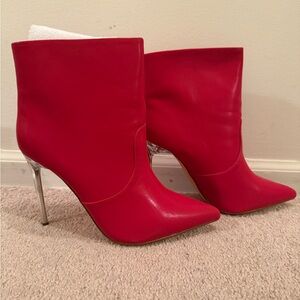 Red Ankle Boots with clear stiletto heel